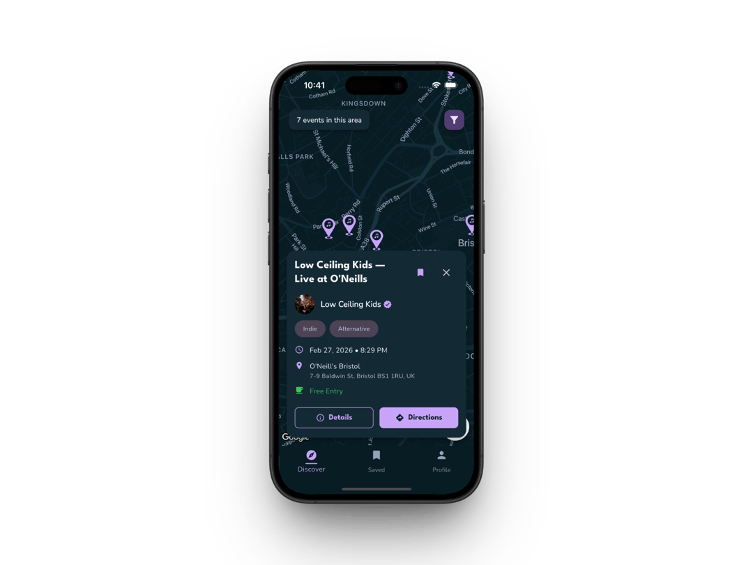 Fan discovering a venue event on the OninFive map
